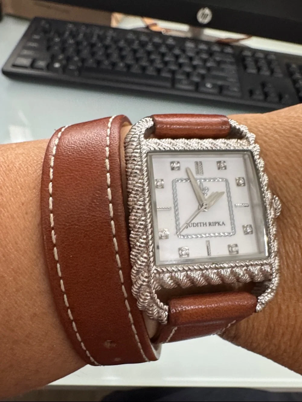 Judith Ripka Silver Rope-Frame Watch - Brown Strap - Picture 9 of 10